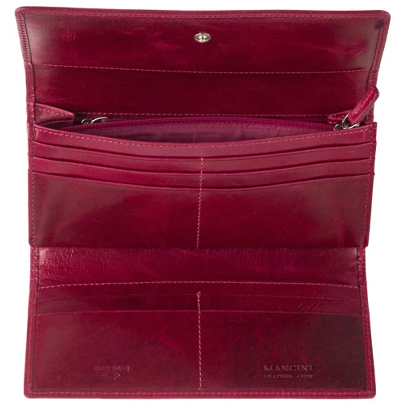 Portefeuille RFID à trois volets en cuir véritable South Beach de Mancini - Rose
