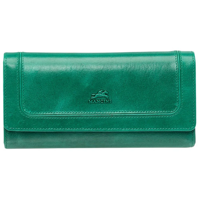 Portefeuille RFID à quatre volets en cuir véritable South Beach de Mancini - Vert