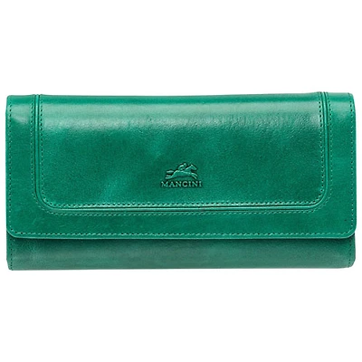 Portefeuille RFID à quatre volets en cuir véritable South Beach de Mancini - Vert