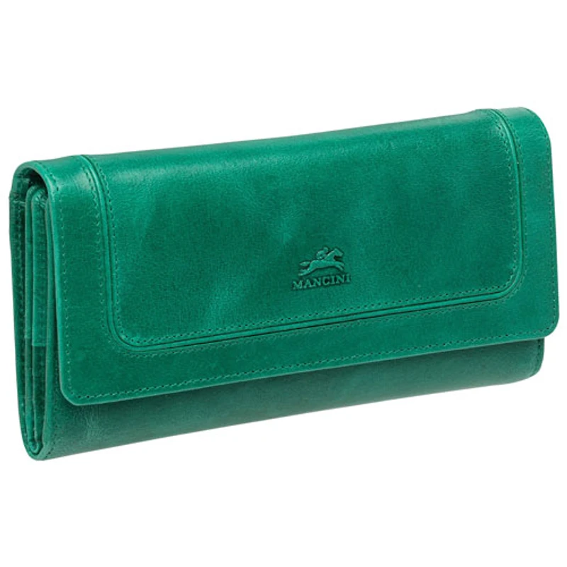 Portefeuille RFID à quatre volets en cuir véritable South Beach de Mancini - Vert