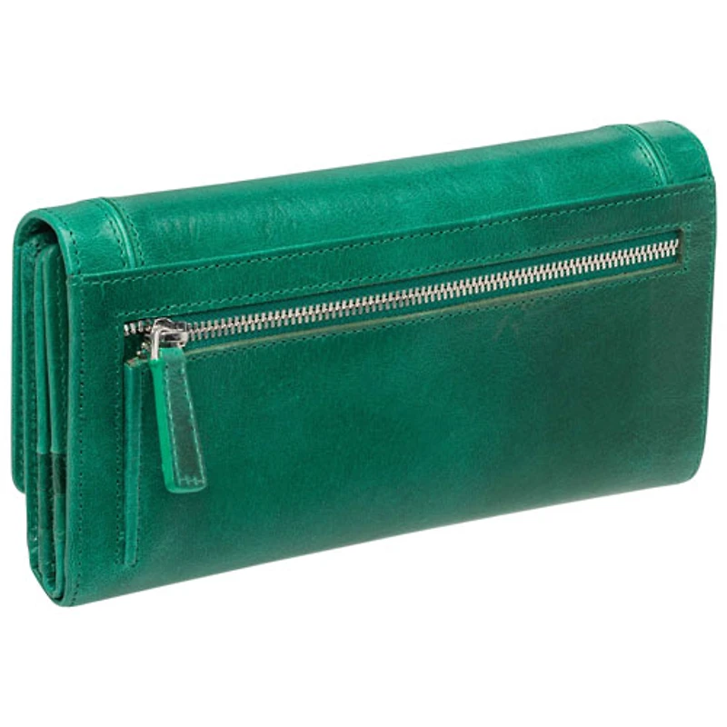 Portefeuille RFID à quatre volets en cuir véritable South Beach de Mancini - Vert
