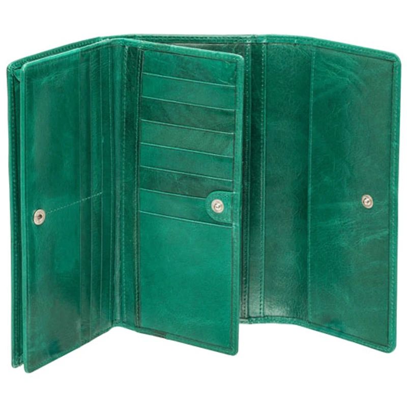 Portefeuille RFID à quatre volets en cuir véritable South Beach de Mancini - Vert