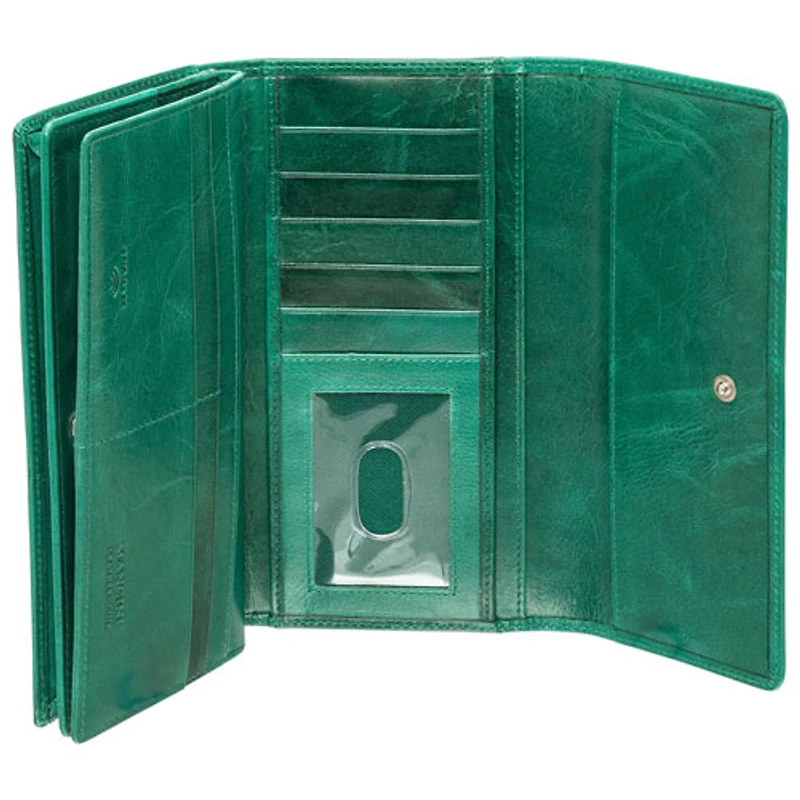 Portefeuille RFID à quatre volets en cuir véritable South Beach de Mancini - Vert