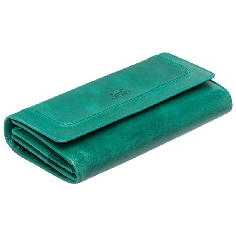 Portefeuille RFID à quatre volets en cuir véritable South Beach de Mancini - Vert