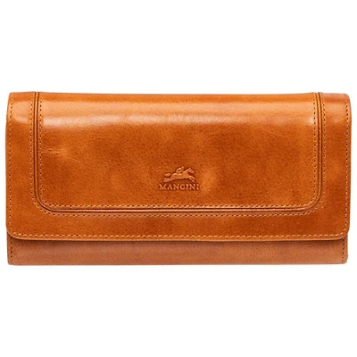 Portefeuille RFID à quatre volets en cuir véritable South Beach de Mancini - Havane