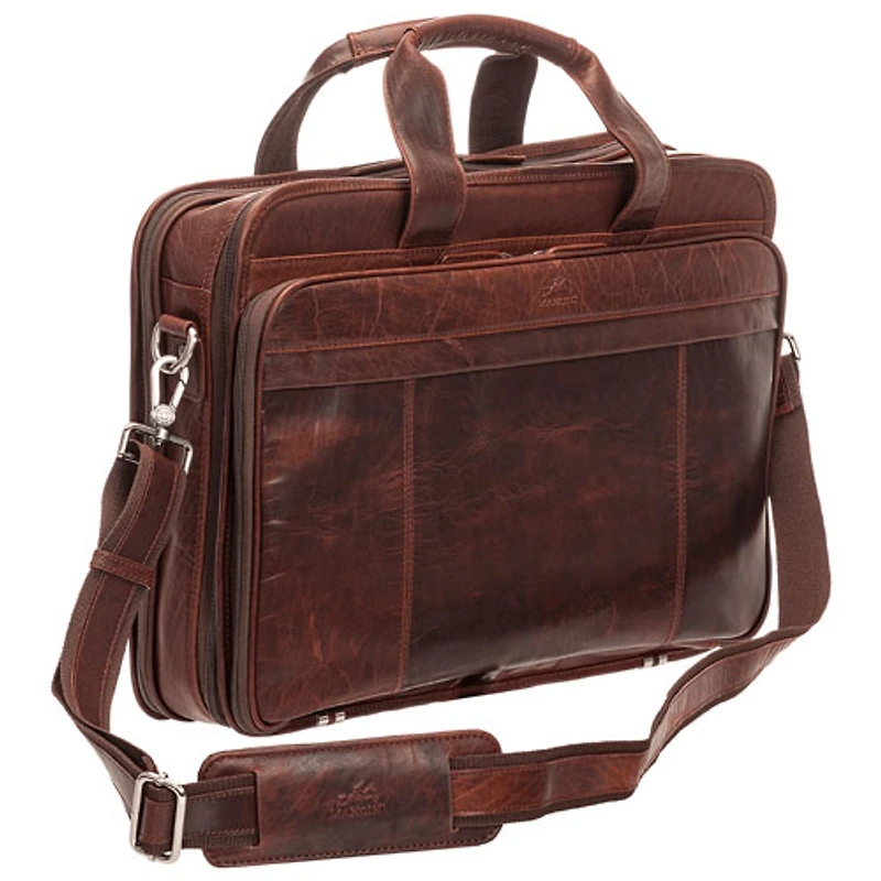 Mancini Buffalo 15.6" Double-Compartment Top-Zipper Laptop Briefcase Bag - Brown