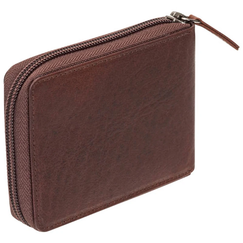 Portefeuille RFID à fermeture à glissière en cuir véritable Buffalo de Mancini - Brun