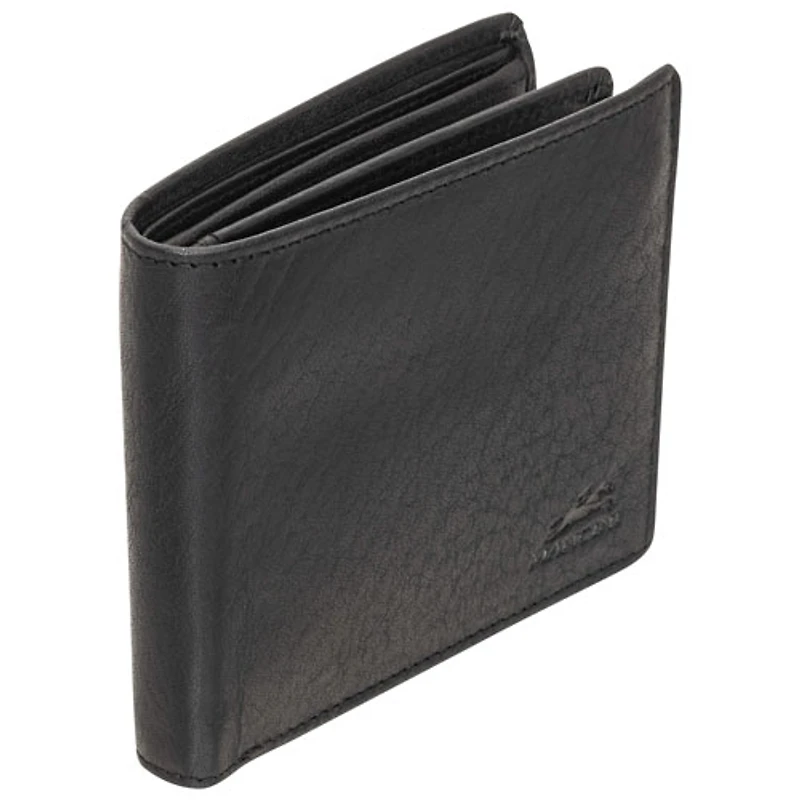 Mancini Buffalo RFID Genuine Leather Wallet with Zippered Coin Pocket - Black