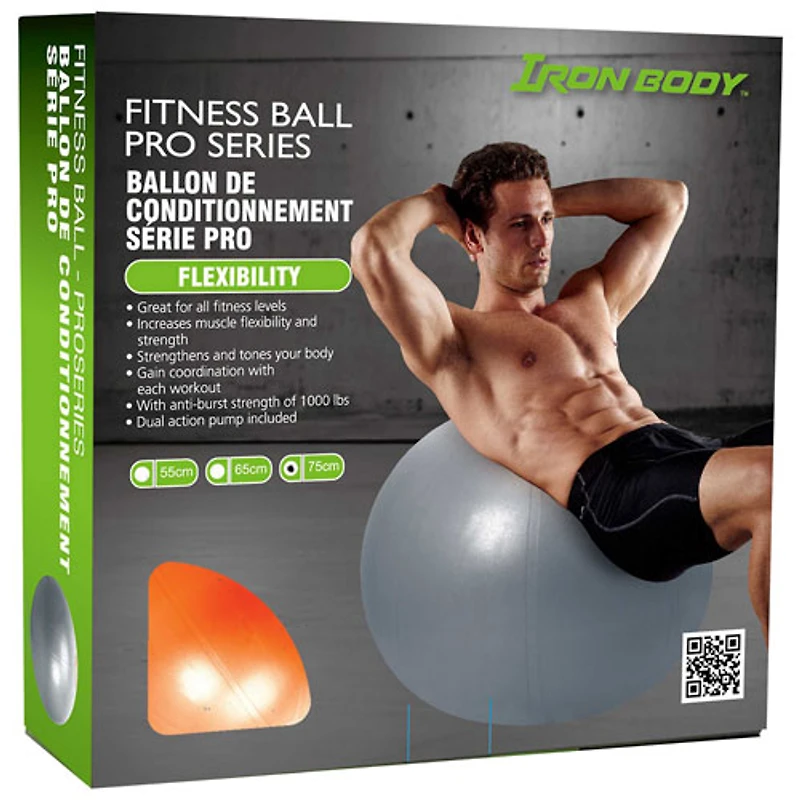 Ballon d'exercice Pro Series avec pompe d'Iron Body Fitness - 75 cm - Orange