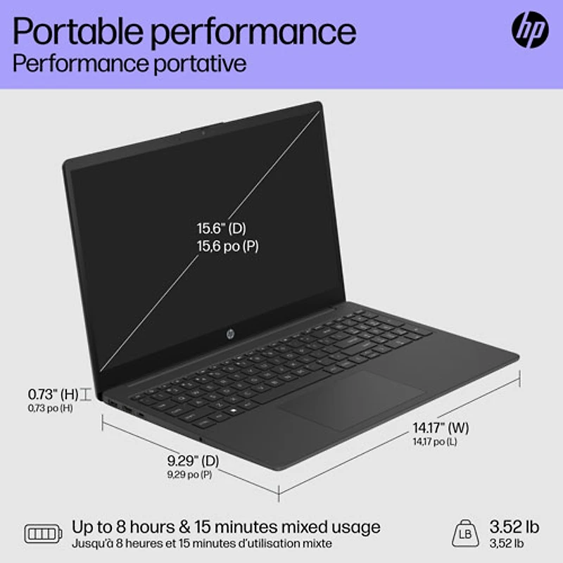 Portable de 15,6 po de HP - Noir de jais (N100 d'Intel/SSD 512 Go/RAM 8 Go/Windows 11 Home)