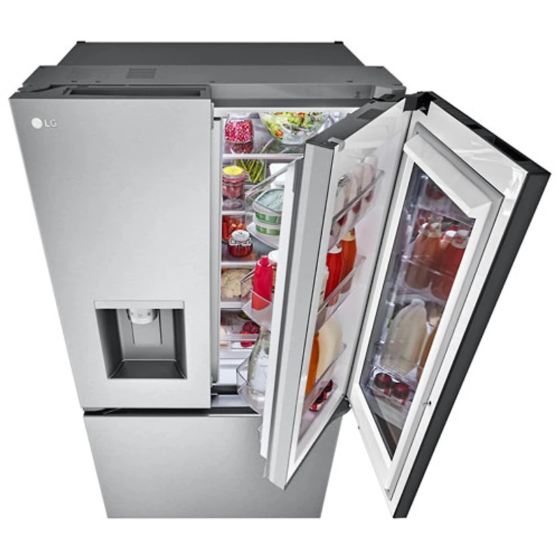 Réfrigérateur à deux portes intelligent à profondeur de comptoir de 26 pi³ et 36 po MAX de LG avec miroir InstaView et distributeur de glaçons - Inox