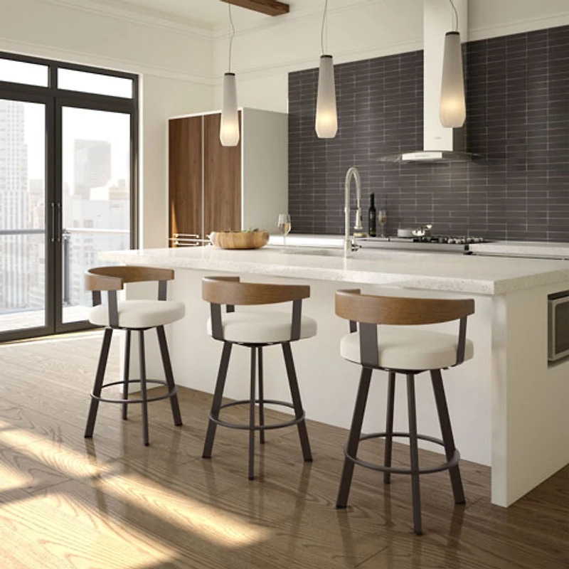 Lars Contemporary Counter Height Barstool - Cream Bouclé/Light Brown/Dark Brown