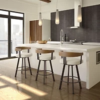 Lars Contemporary Counter Height Barstool - Cream Bouclé/Light Brown/Dark Brown
