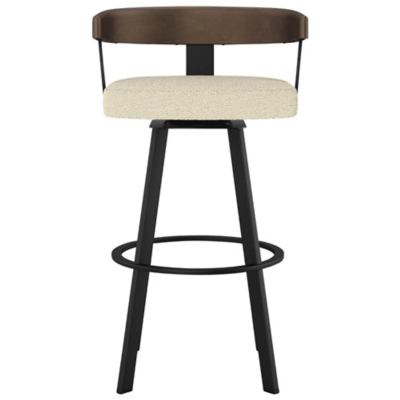 Lars Contemporary Bar Height Barstool - Cream Bouclé/Brown/Black