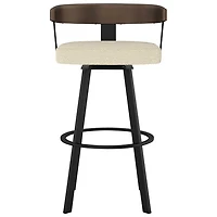 Lars Contemporary Bar Height Barstool - Cream Bouclé/Brown/Black