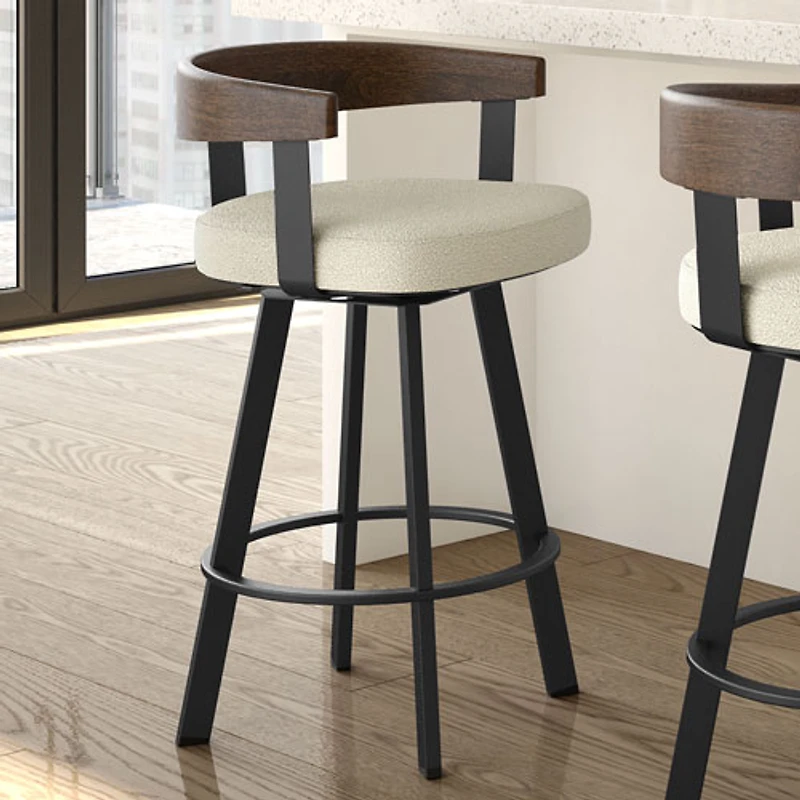 Lars Contemporary Bar Height Barstool - Cream Bouclé/Brown/Black