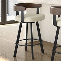 Lars Contemporary Bar Height Barstool - Cream Bouclé/Brown/Black