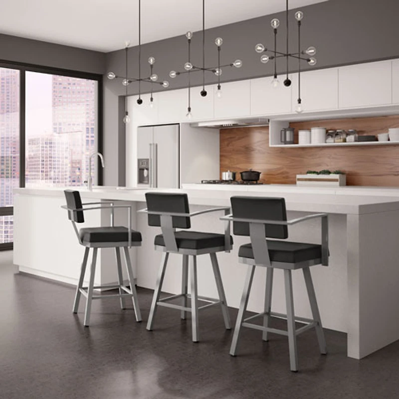 Akers Contemporary Bar Height Barstool - Black/Grey