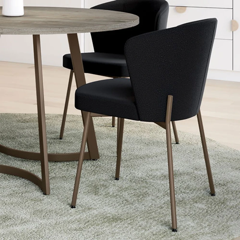 Camilla Transitional Polyester Dining Chair - Charcoal Grey Boucle/Bronze