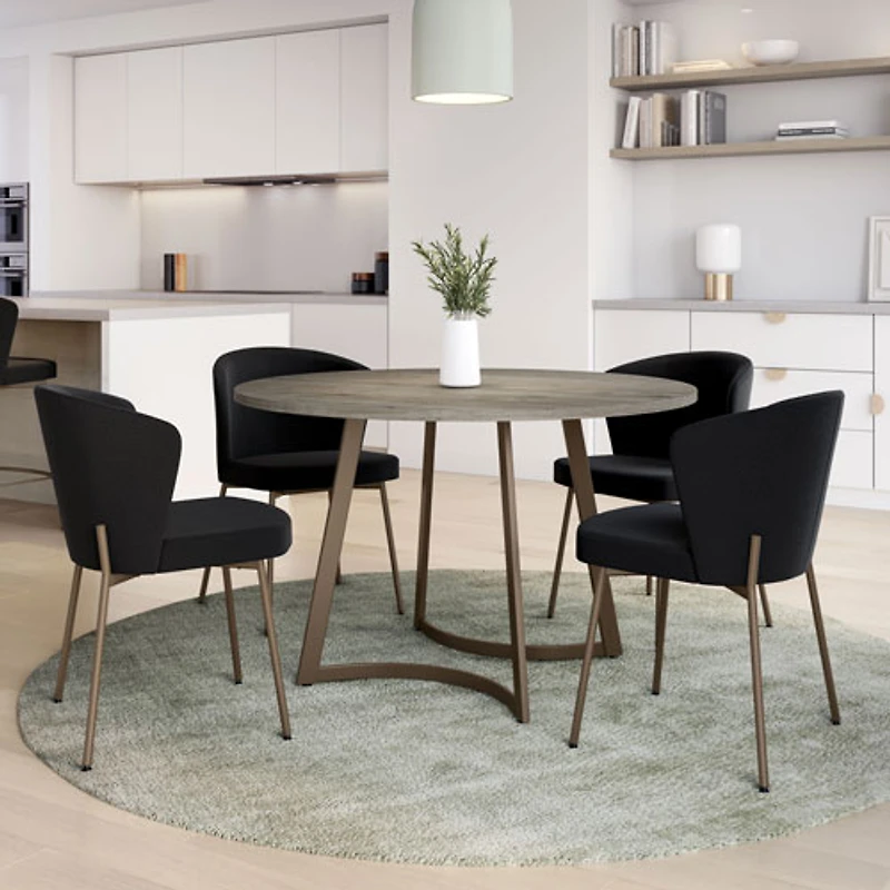 Camilla Transitional Polyester Dining Chair - Charcoal Grey Boucle/Bronze