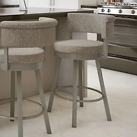 Tabouret de bar contemporain à hauteur de comptoir Rosco - Tissé brun beige/Gris