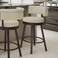 Rosco Contemporary Bar Height Barstool - Cream Boucle/Dark Brown
