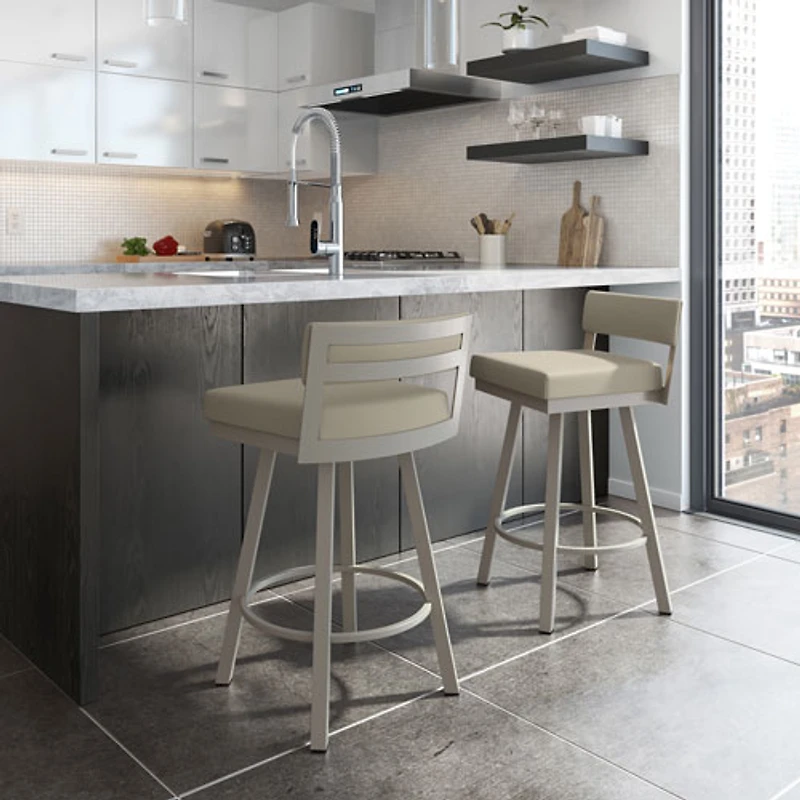 Tabouret de bar contemporain à hauteur de bar Travis - Grège/Gris