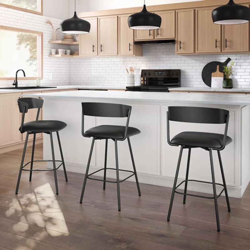 Tabouret de bar contemporain en similicuir à hauteur de bar Ludwig - Noir