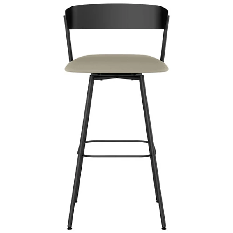 Tabouret de bar contemporain en similicuir à hauteur de comptoir Ludwig - Grège/Noir