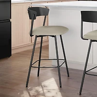 Tabouret de bar contemporain en similicuir à hauteur de comptoir Ludwig - Grège/Noir