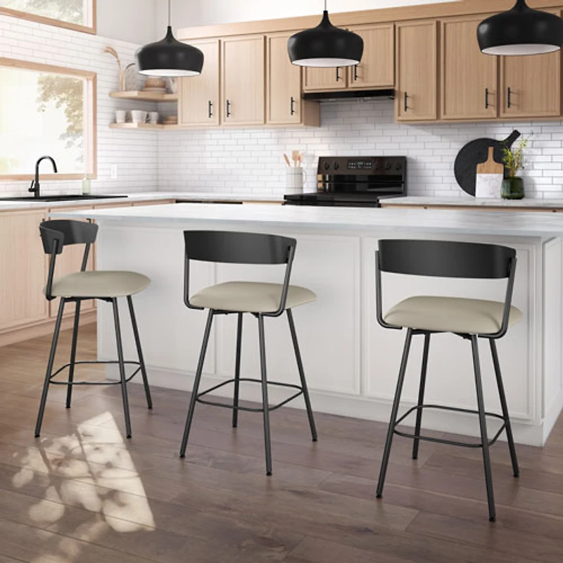 Ludwig Contemporary Faux Leather Bar Height Barstool - Greige/Black
