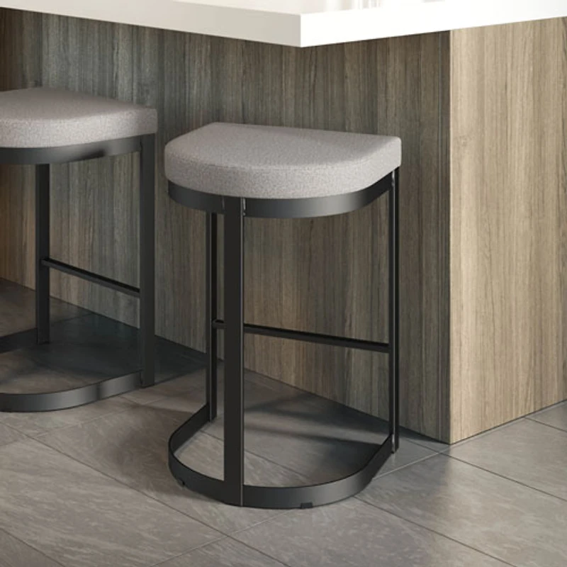 Lester Contemporary Bar Height Barstool - Grey and Beige/Black