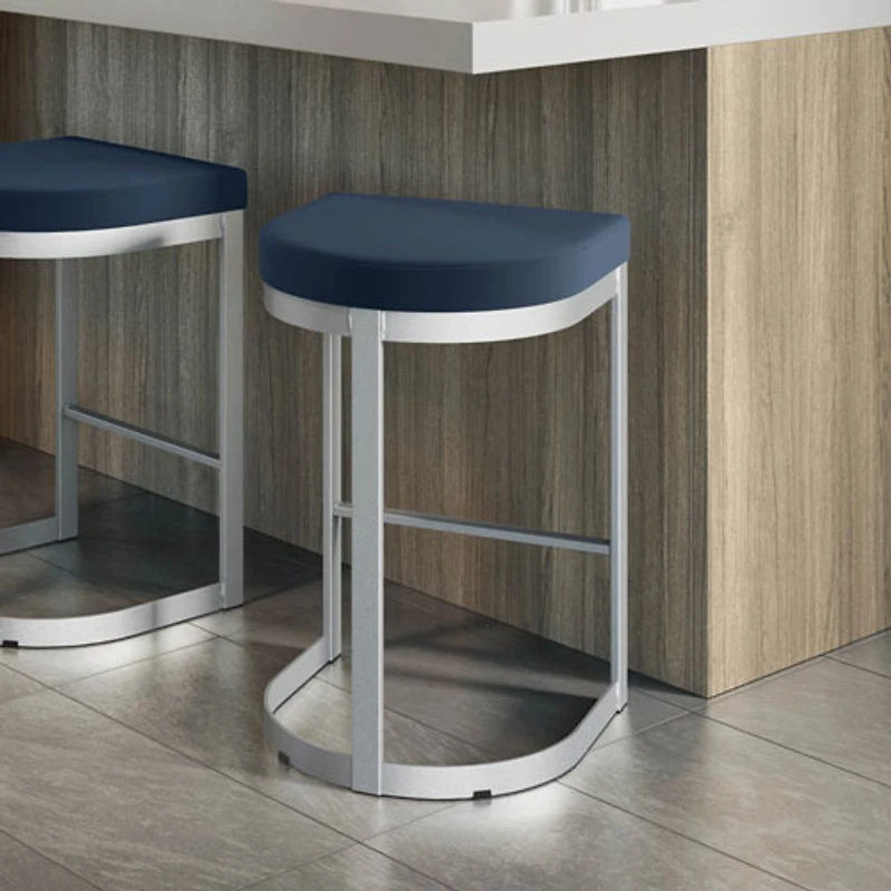 Tabouret de bar contemporain à hauteur de bar Lester - Bleu/Gris brillant