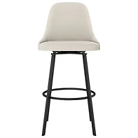 Tabouret de bar contemporain en polyester à hauteur de comptoir Harper - Tissu bouclé crème/Noir