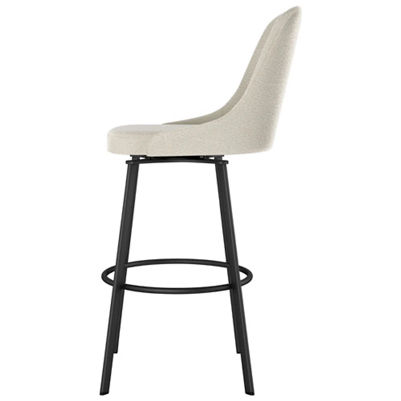 Tabouret de bar contemporain en polyester à hauteur de comptoir Harper - Tissu bouclé crème/Noir