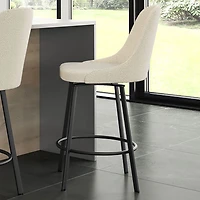 Tabouret de bar contemporain en polyester à hauteur de comptoir Harper - Tissu bouclé crème/Noir