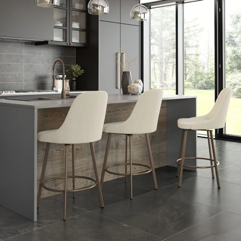 Harper Contemporary Polyester Counter Height Barstool - Cream Boucle/Bronze