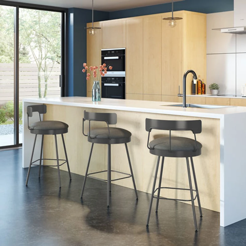 Tabouret de bar contemporain à hauteur de comptoir Monza - Gris foncé/Gris foncé