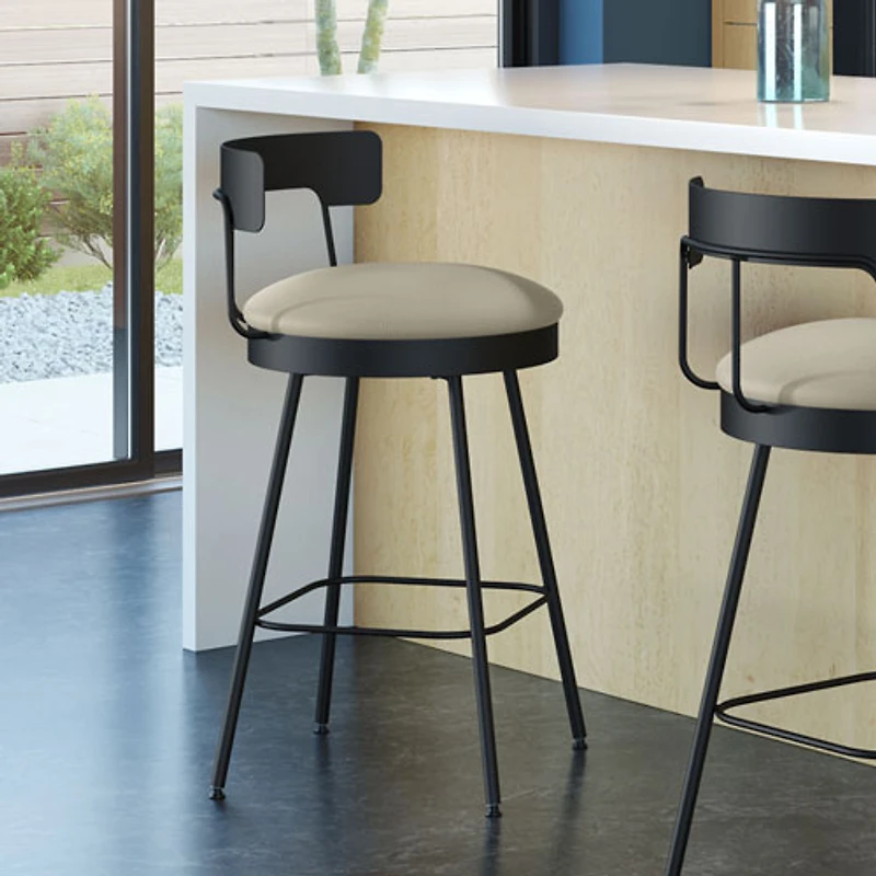 Tabouret de bar contemporain à hauteur de bar Monza - Gris beige/Noir