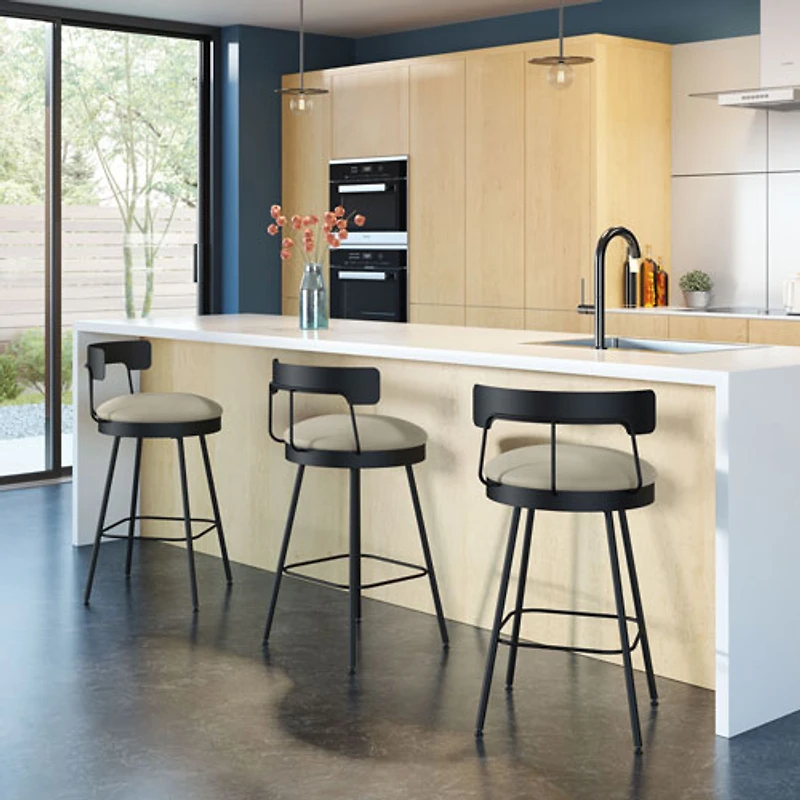 Monza Contemporary Bar Height Barstool - Greige/Black