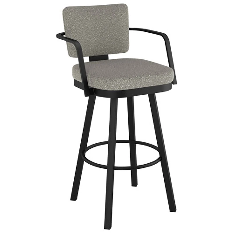 Tabouret de bar rustique à hauteur de bar Thea - Tissu bouclé gris-beige/Noir