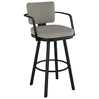 Tabouret de bar rustique à hauteur de bar Thea - Tissu bouclé gris-beige/Noir