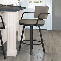 Tabouret de bar rustique à hauteur de bar Thea - Tissu bouclé gris-beige/Noir