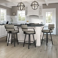 Tabouret de bar rustique à hauteur de bar Thea - Tissu bouclé gris-beige/Noir
