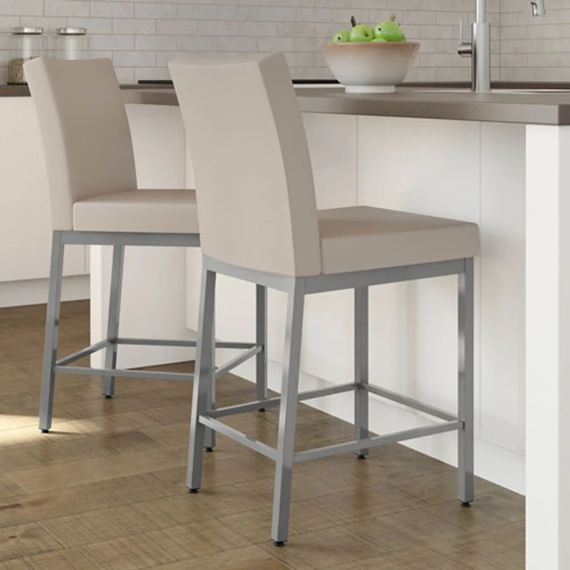 Tabouret de bar traditionnel à hauteur de bar Perry - Crème/Gris