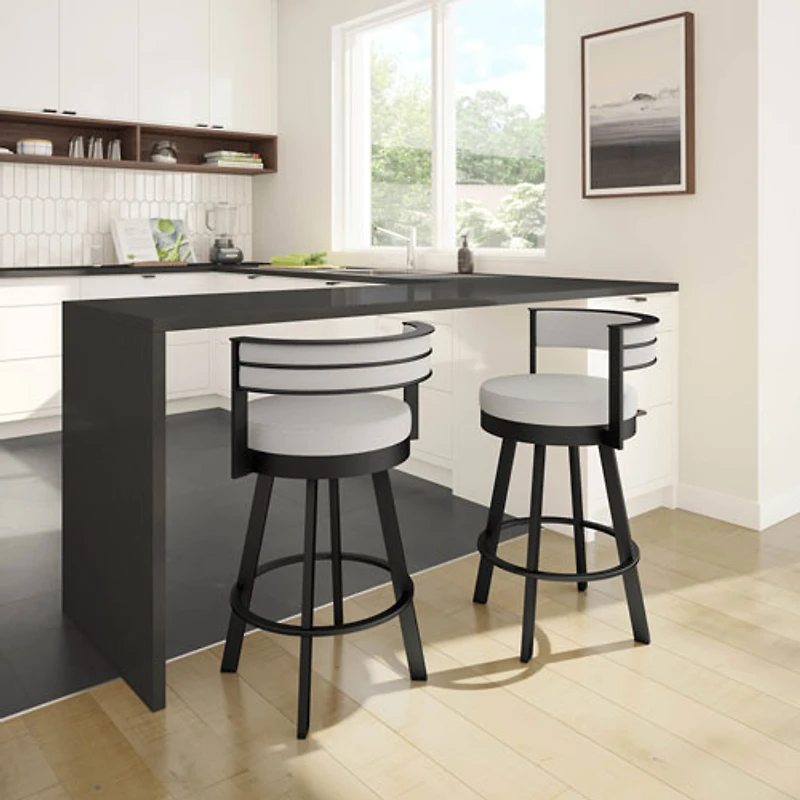Browser Contemporary Bar Height Barstool - Grey Woven/Black