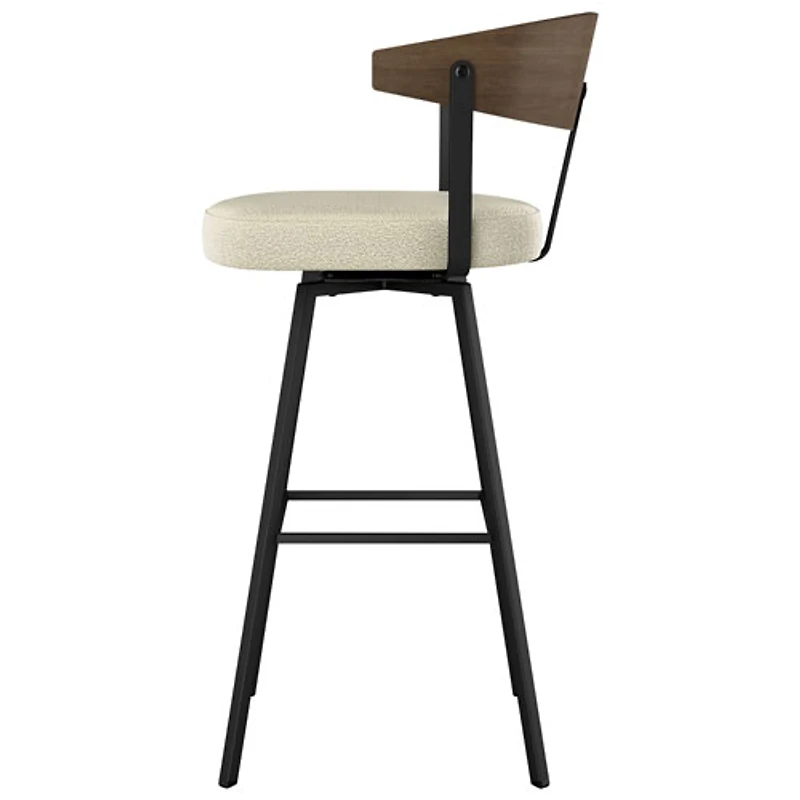 Tabouret de bar contemporain à hauteur de comptoir Quinton - Tissu bouclé crème/Brun/Noir