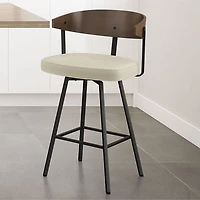 Tabouret de bar contemporain à hauteur de comptoir Quinton - Tissu bouclé crème/Brun/Noir
