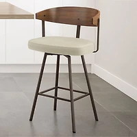 Quinton Contemporary Counter Height Barstool - Cream Boucle/Light Brown/Dark Brown