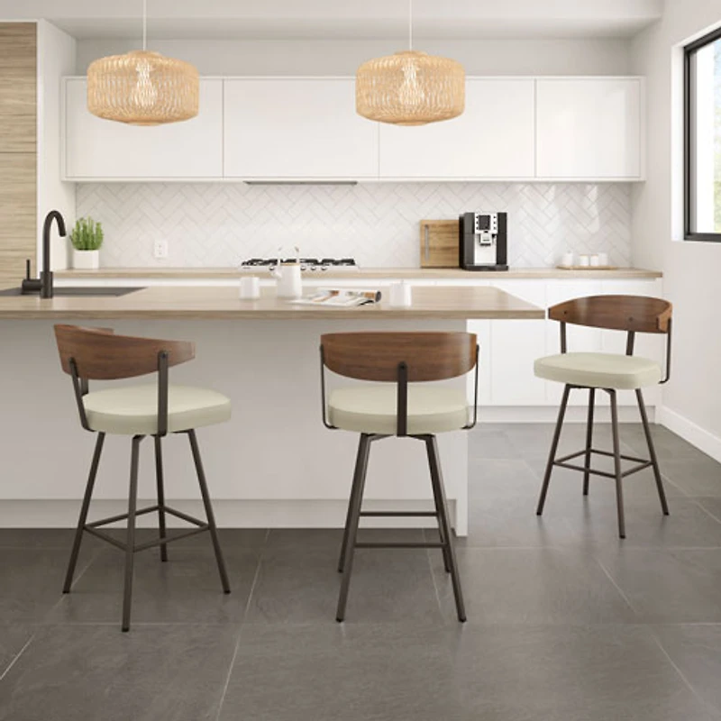 Quinton Contemporary Counter Height Barstool - Cream Boucle/Light Brown/Dark Brown